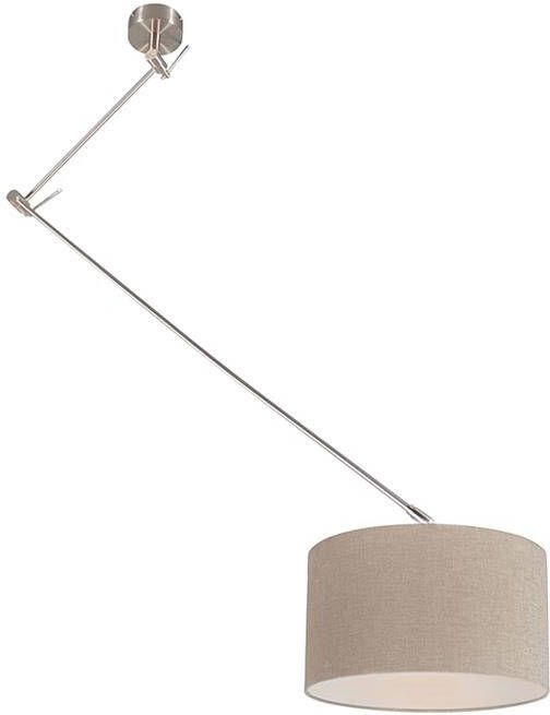 QAZQA Hanglamp staal met kap 35 cm lichtbruin verstelbaar Blitz