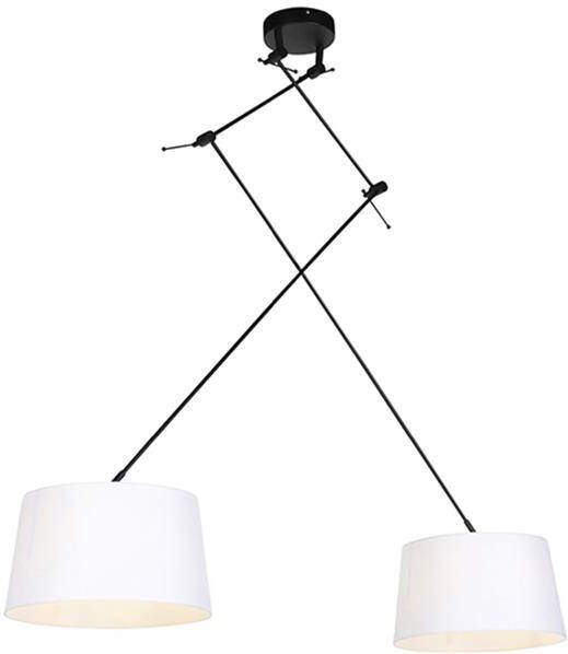 QAZQA Hanglamp zwart met linnen kappen wit 35 cm 2-lichts Blitz