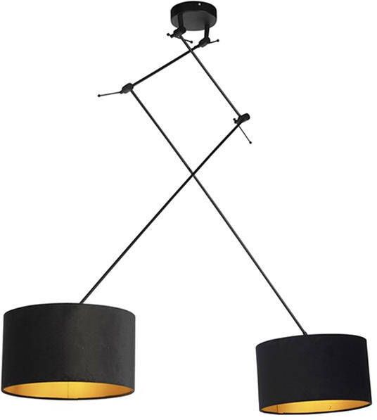 QAZQA Hanglamp zwart met velours kappen zwart met goud 35 cm 2-lichts - Foto 1