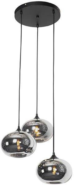 QAZQA Art Deco hanglamp zwart met smoke glas rond 3-lichts- Busa - Foto 1