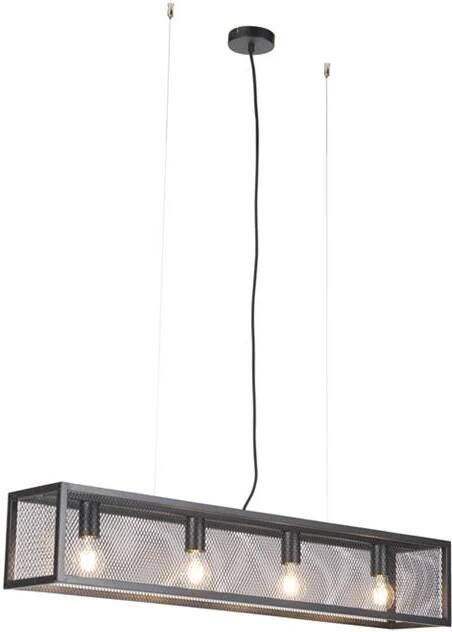 QAZQA Industriële hanglamp zwart met geweven 4-lichts Cage - Foto 1