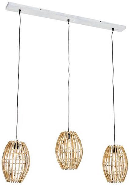 QAZQA Hanglamp bamboe met wit langwerpig 3-lichts Canna Capsule
