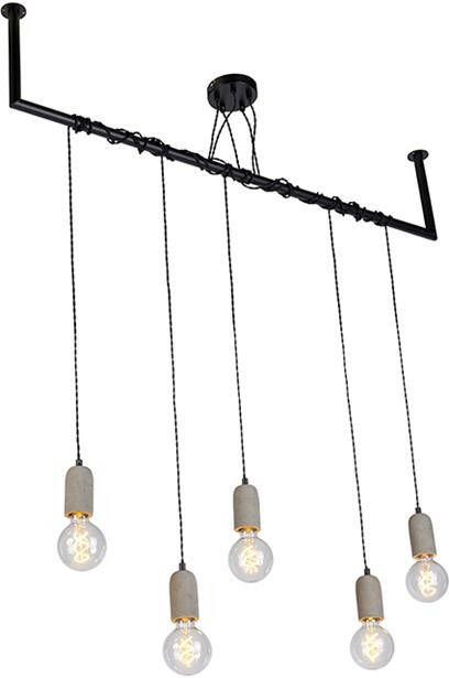 QAZQA Industriële hanglamp zwart met beton 5-lichts Cavoba