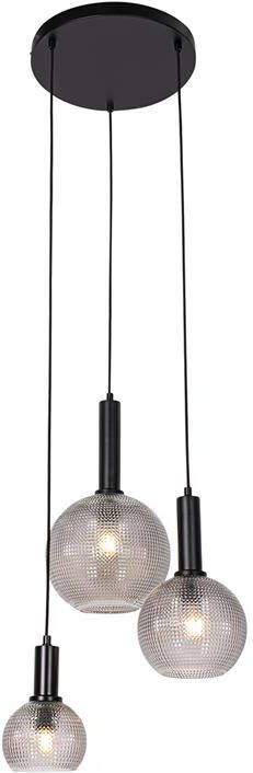 QAZQA Design hanglamp zwart met smoke glas 3-lichts Chico - Foto 1
