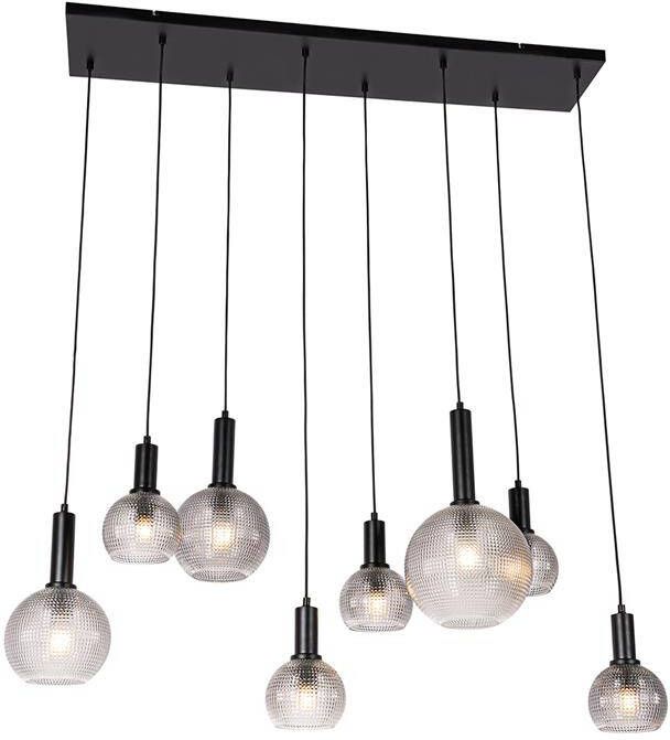 QAZQA Design hanglamp zwart met smoke glas 8-lichts Chico