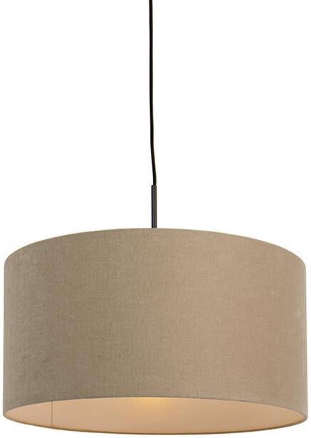 QAZQA Landelijke hanglamp zwart met beige kap 50cm Combi - Foto 1