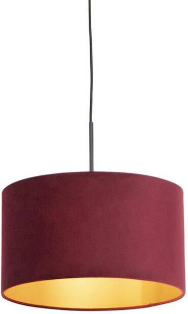 QAZQA Zwarte hanglamp met velours kap rood met goud 35 cm Combi