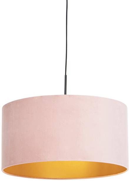 QAZQA Hanglamp met velours kap roze met goud 50 cm Combi - Foto 1