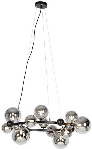 QAZQA Art Deco hanglamp zwart met smoke glas 12-lichts David - Foto 1