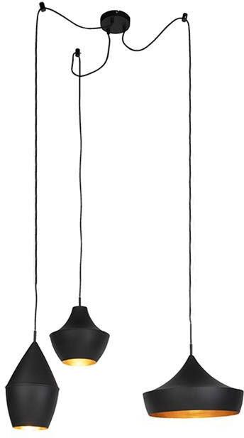 QAZQA Set van 3 Scandinavische hanglampen zwart met goud Depeche - Foto 1