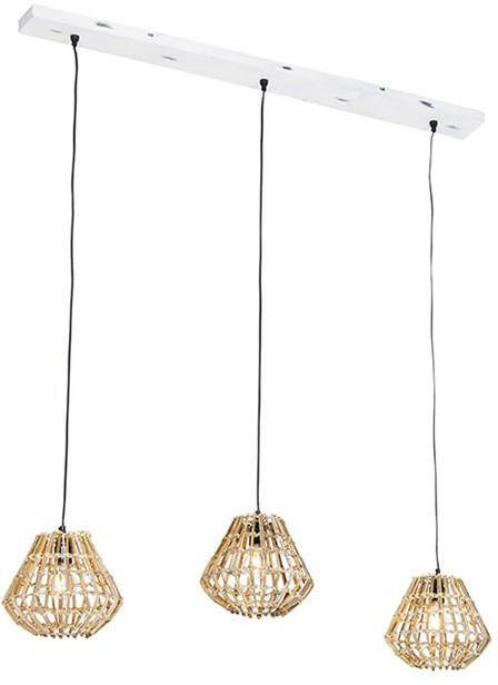 QAZQA Hanglamp bamboe met wit langwerpig 3-lichts Canna Diamond - Foto 1