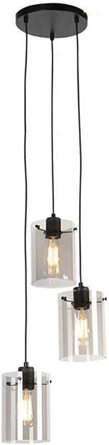 QAZQA Design hanglamp zwart met smoke glas 3-lichts Dome - Foto 1