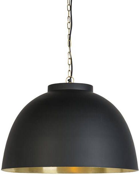 QAZQA Hanglamp zwart met messing binnenkant 60 cm Hoodi