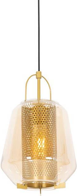 QAZQA Art deco hanglamp goud met amber glas 23 cm Kevin - Foto 1