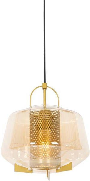 QAZQA Art deco hanglamp goud met amber glas 30 cm Kevin - Foto 1
