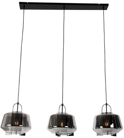 QAZQA Hanglamp zwart met smoke glas 30 cm langwerpig 3-lichts Kevin - Foto 1