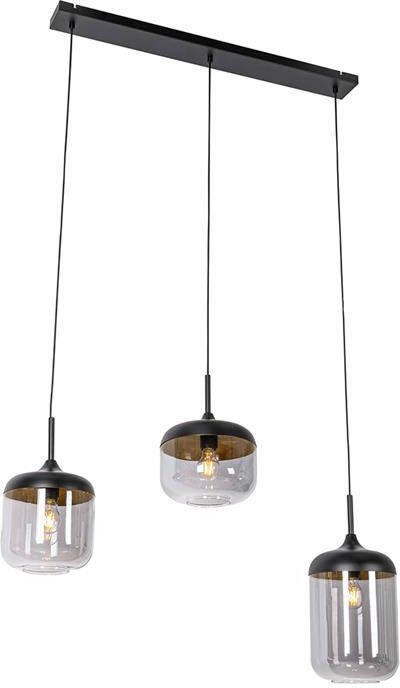 QAZQA Design hanglamp zwart met goud en smoke glas 3-lichts Kyan - Foto 1