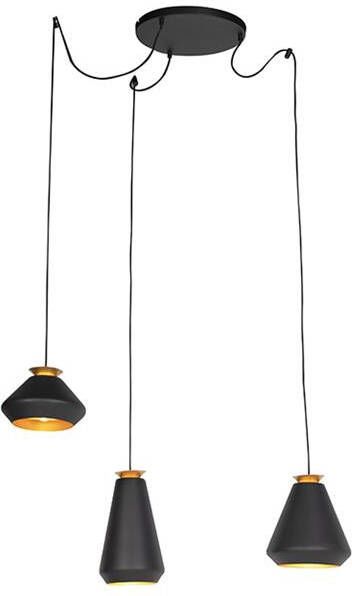 QAZQA Moderne hanglamp 3-lichts zwart met goud Mia