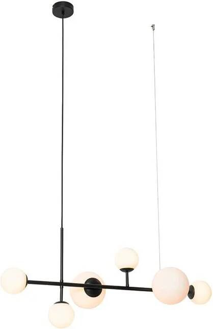 QAZQA Moderne hanglamp zwart met mat glas 6-lichts Monaco