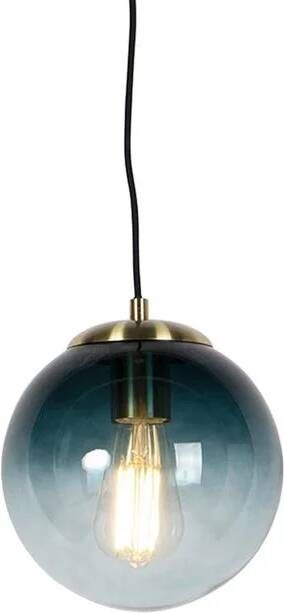 QAZQA Art deco hanglamp messing met oceaanblauw glas 20 cm Pallon