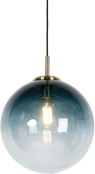 QAZQA Art Deco hanglamp messing met oceaanblauw glas 33 cm Pallon