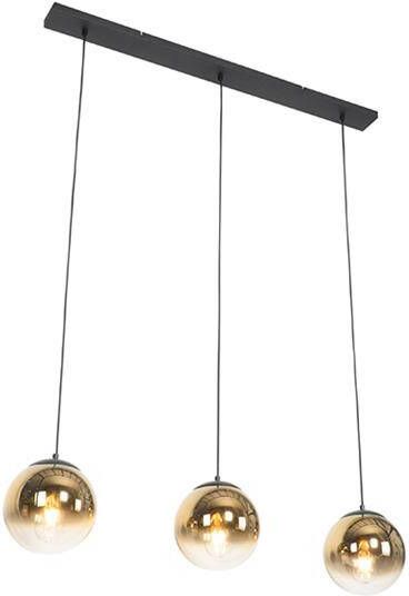 QAZQA Art deco hanglamp zwart met goud glas langwerpig 3-lichts - Foto 1