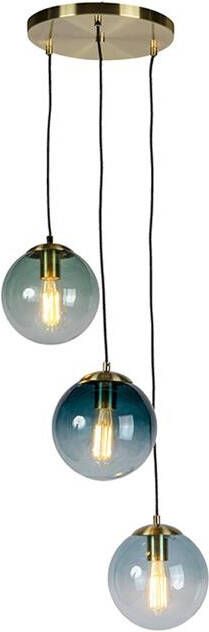 QAZQA Art deco hanglamp messing met blauwe glazen Pallon