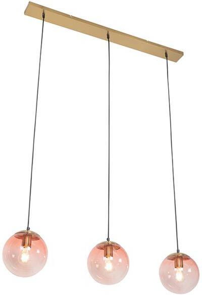 QAZQA Art deco hanglamp messing met roze glas 3-lichts Pallon - Foto 1