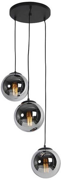 QAZQA Art deco hanglamp zwart met smoke glas 3-lichts Pallon