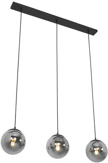 QAZQA Art deco hanglamp zwart en smoke glas 3-lichts Pallon