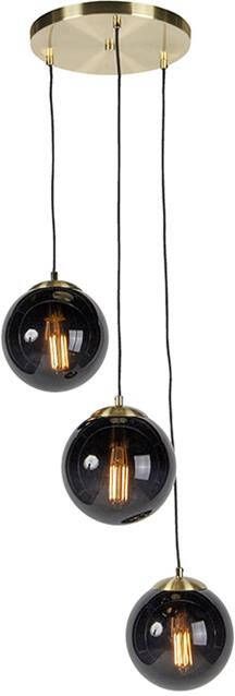 QAZQA Hanglamp woonkamer art deco modern drie zwarte glazen bollen