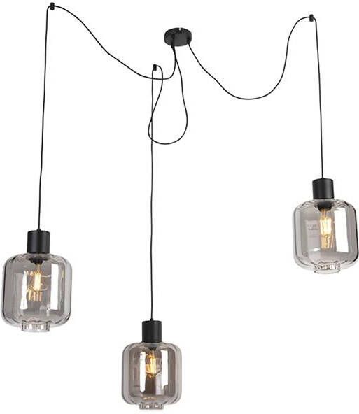 QAZQA Design hanglamp zwart met smoke glas 3-lichts 226 cm Qara - Foto 1