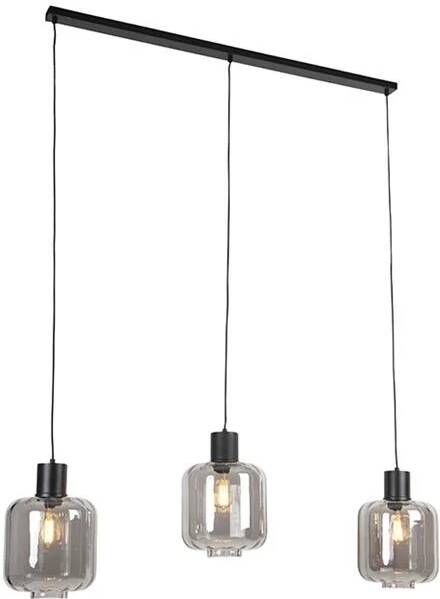 QAZQA Design hanglamp zwart met smoke glas 3-lichts 161 5 cm Qara - Foto 1