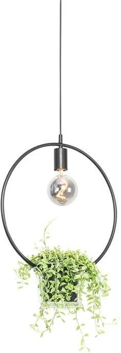QAZQA Moderne hanglamp zwart met glas rond Roslini