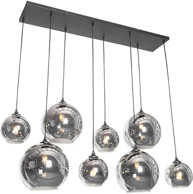 QAZQA Art Deco hanglamp zwart met smoke glas 8-lichts Sandra - Foto 1