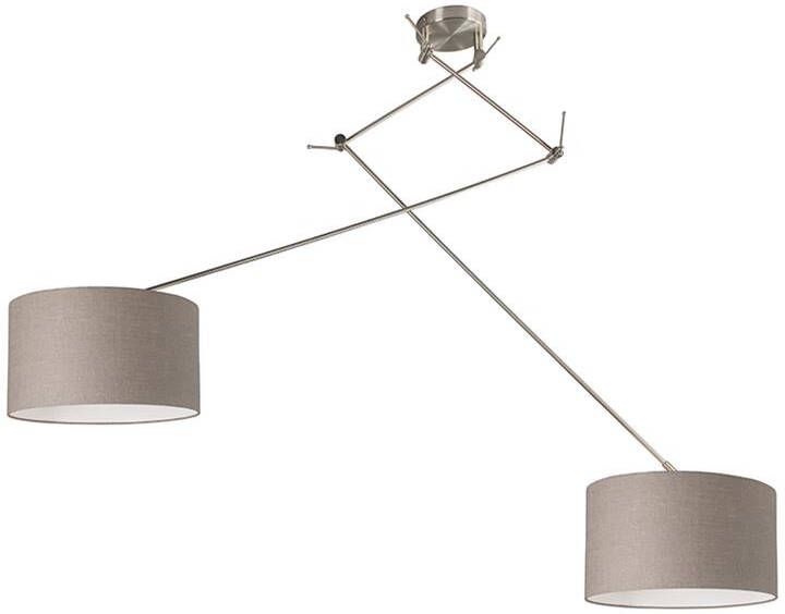 QAZQA Hanglamp staal met kap 35 cm taupe verstelbaar 2-lichts Blitz - Foto 1