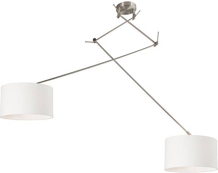 QAZQA Hanglamp staal met kap 35 cm wit verstelbaar 2-lichts Blitz - Foto 1