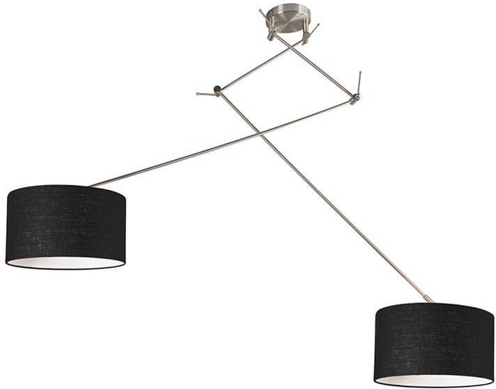 QAZQA Hanglamp staal met kap 35 cm zwart verstelbaar 2-lichts Blitz - Foto 1