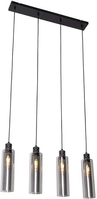 QAZQA Moderne hanglamp zwart met smoke glas 4-lichts Stavelot - Foto 1