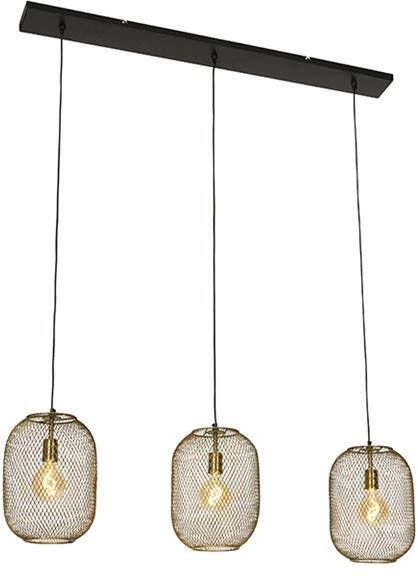 QAZQA Moderne hanglamp messing en zwart 3-lichts Waya Mesh