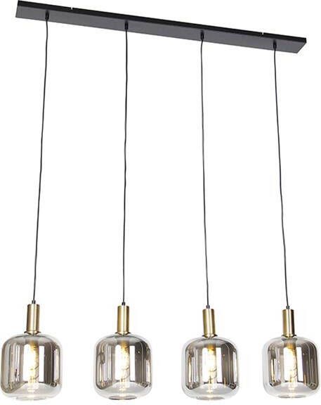 QAZQA Design hanglamp zwart met goud en smoke glas 4-lichts Zuzanna - Foto 1
