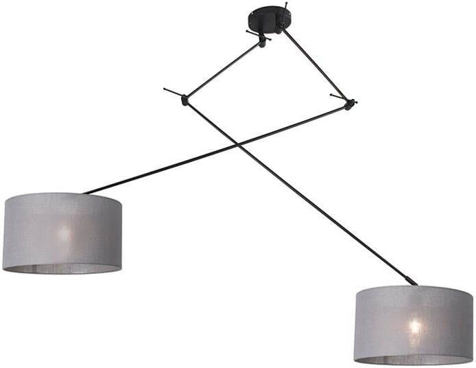 QAZQA Hanglamp zwart met kap 35 cm grijs verstelbaar 2-lichts Blitz