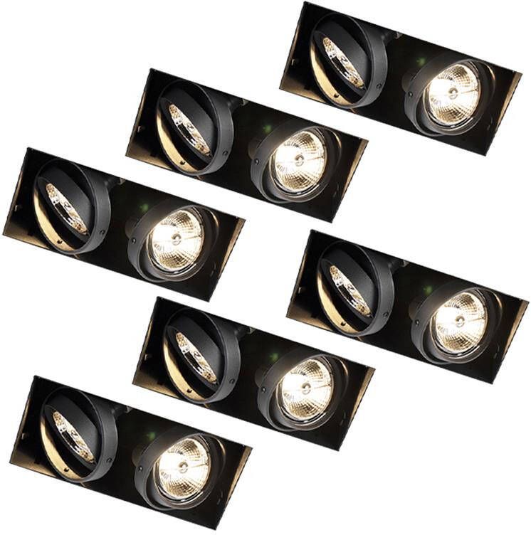 QAZQA Set van 6 inbouwspots zwart GU10 AR70 trimless 2-lichts Oneon - Foto 1