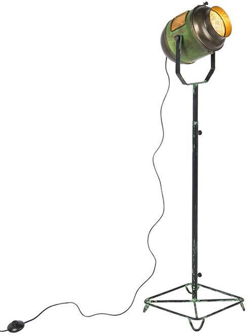 QAZQA Industriële vloerlamp brons met groen 140 cm Byron
