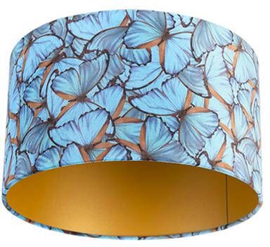 QAZQA Velours lampenkap vlinder dessin 35|35|20 gouden binnenkant - Foto 1