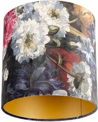 QAZQA Velours lampenkap bloemen dessin 25|25|25 gouden binnenkant - Foto 1