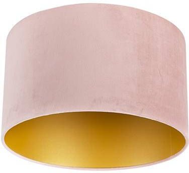 QAZQA Velours lampenkap roze 35|35|20 met gouden binnenkant