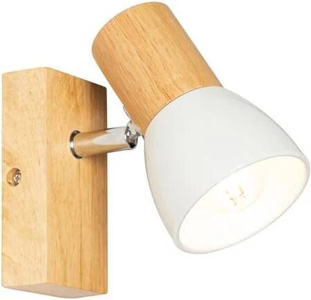 QAZQA Landelijke wandlamp hout met wit verstelbaar Thorin