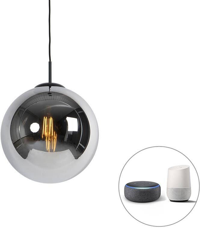 QAZQA Smart hanglamp zwart met smoke glas 30 cm incl. Wifi ST64 - Foto 1