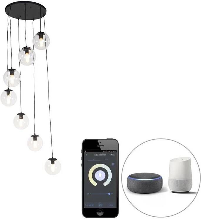 QAZQA Smart hanglamp zwart 7-lichts incl. Wifi ST64 Pallon